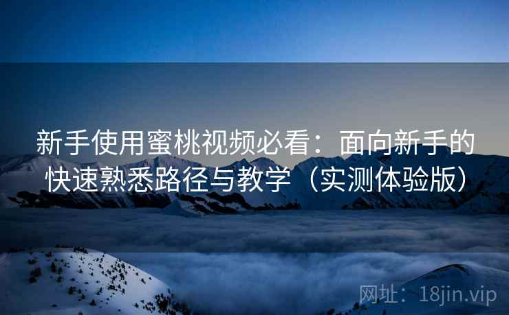 新手使用蜜桃视频必看：面向新手的快速熟悉路径与教学（实测体验版）
